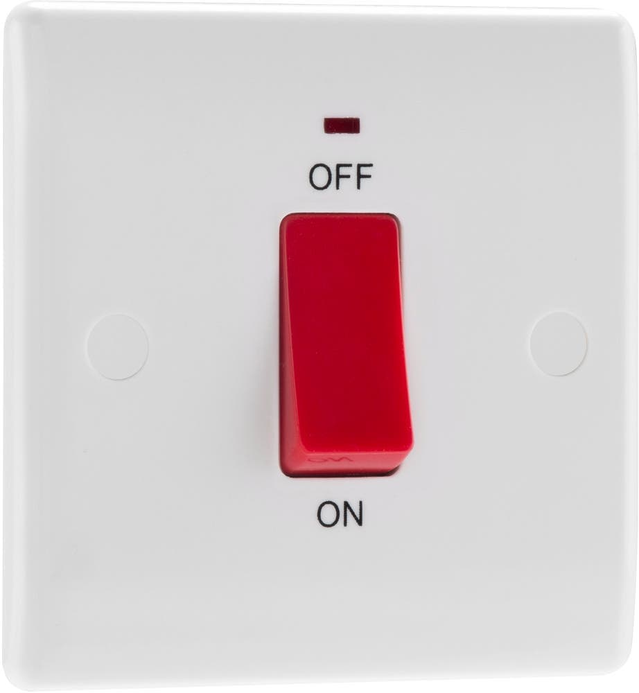 Square Plate Double Pole Switch With LED Indicator - White Moulded - 45A