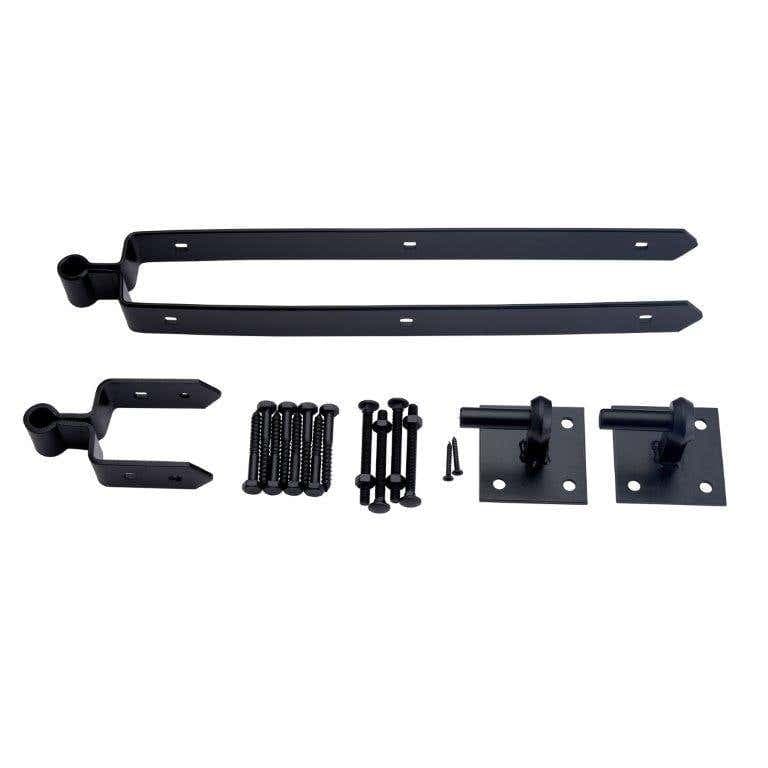 Double Strap Hook & Band Field Gate Hinges - 24" (Inch) - Black Powder Coated - Hardware Solutions