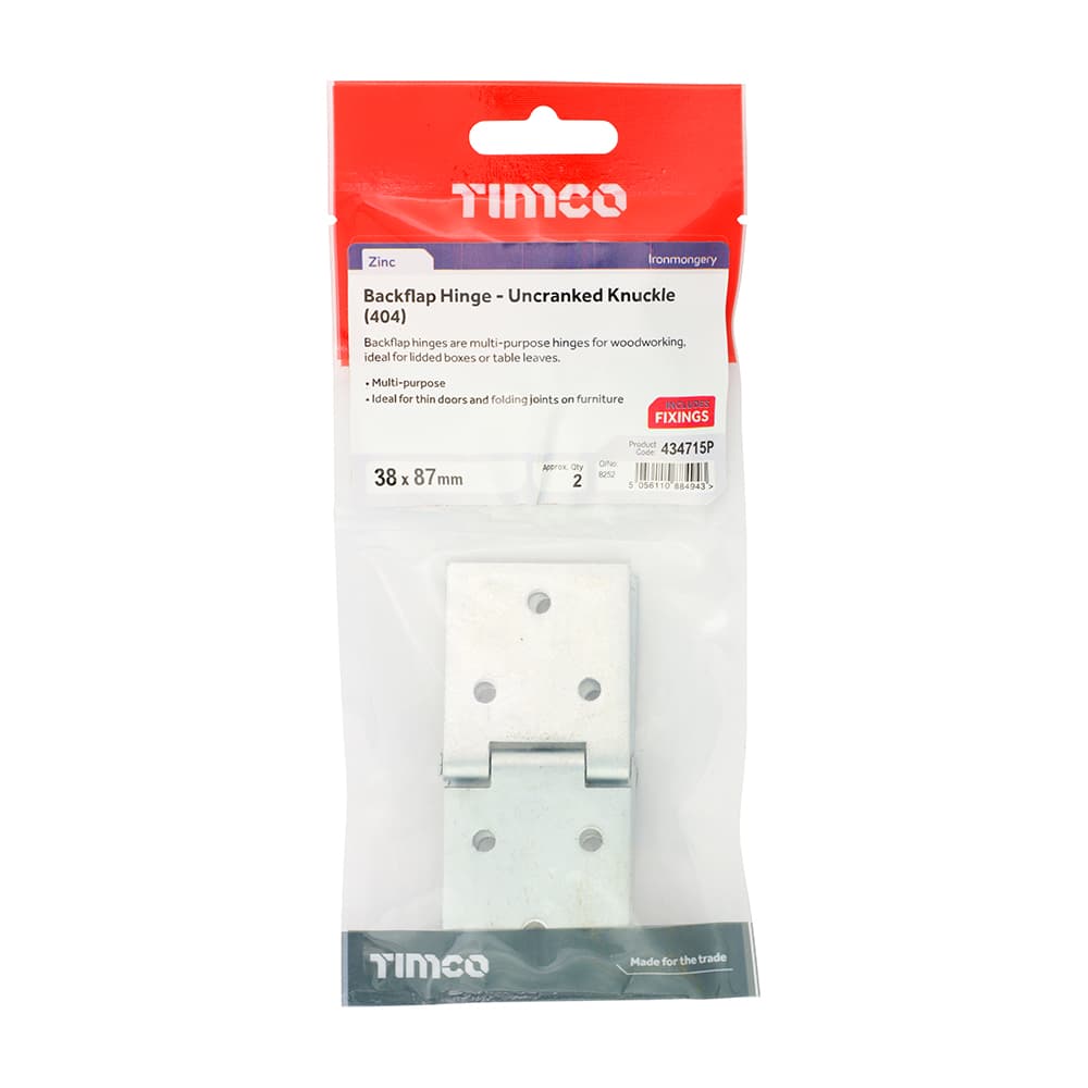 Timco Backflap Hinge - Uncranked Knuckle (404) - Zinc TIMpac 1 434715P