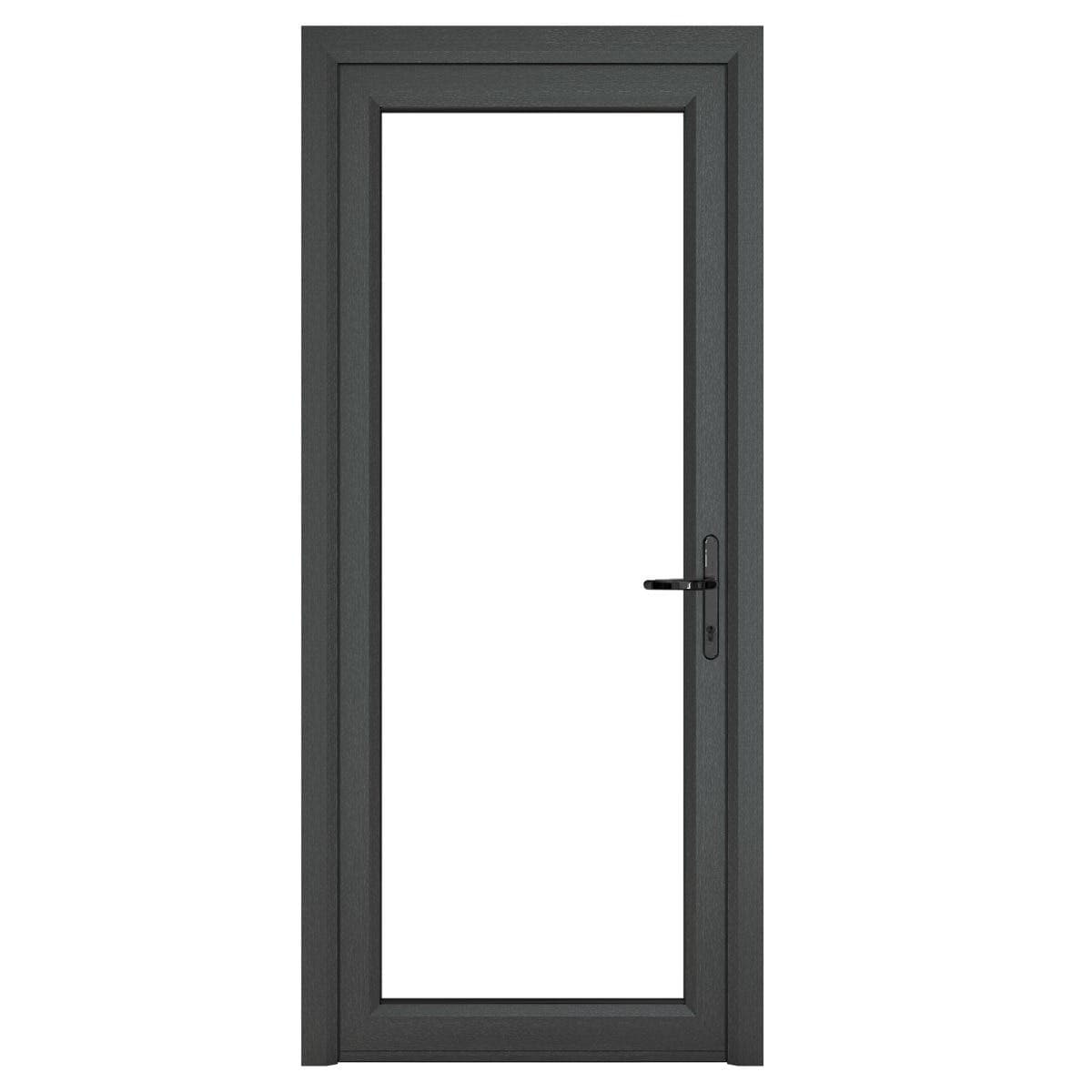 uPVC Anthracite Grey Ex/White Int - Single External Door - Full Glass - Clear - Double Glazed - Left Hand Open - 890mm x 2090mm
