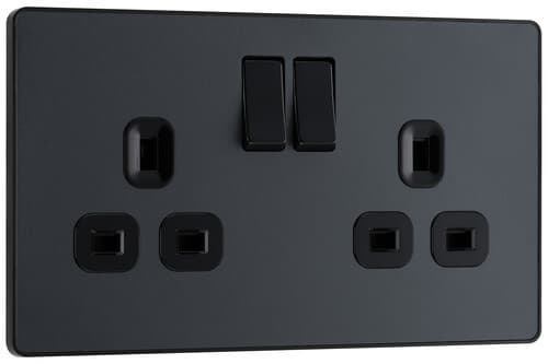 Evolve Matt Grey (Black) Double Switched 13A Power Socket PCDMG22B-01