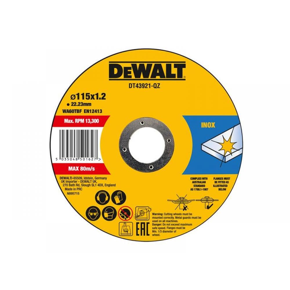 Dewalt DT43921-QZ Dt43921 Metal Cut Off Disc 115 X 1.2 X 22.23Mm (Pack 10)