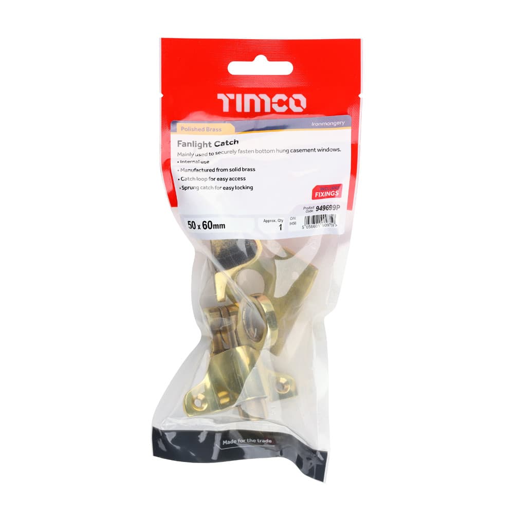 Timco Fanlight Catch - Polished Brass TIMpac 1 949699P