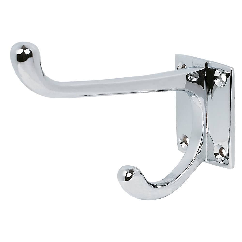Square Base Design Double Clothing Hook - Polished Chrome - Wall/Door Mountable - Decohooks