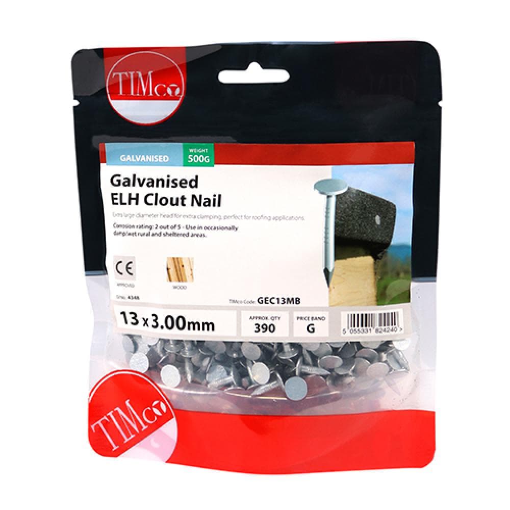 Timco GEC13MB Extra Large Head Clout Nails - Galvanised 13 X 3.00