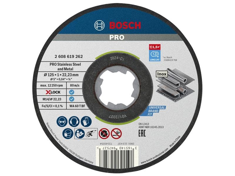Bosch Powertool Accessories 2608619267 Pro Stainless Steel And Metal Bonded Cutting Disc 125 X 1.0 X 22.23Mm Pack Of 10