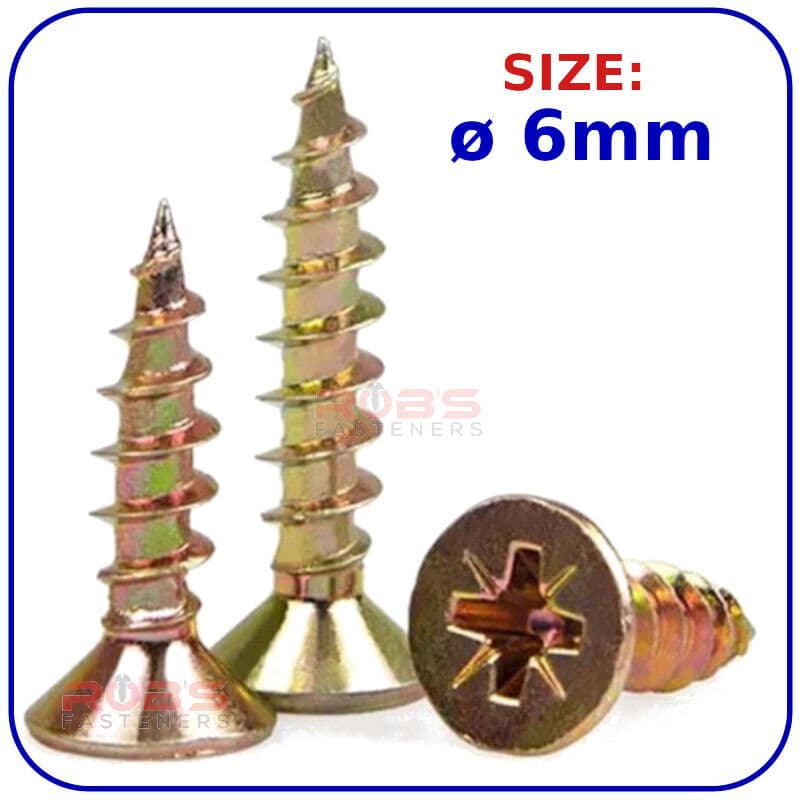ø 6mm SELF TAPPING SCREWS COUNTERSUNK HEAD POZI MULTI PURPOSE WOOD CHIPBOARD