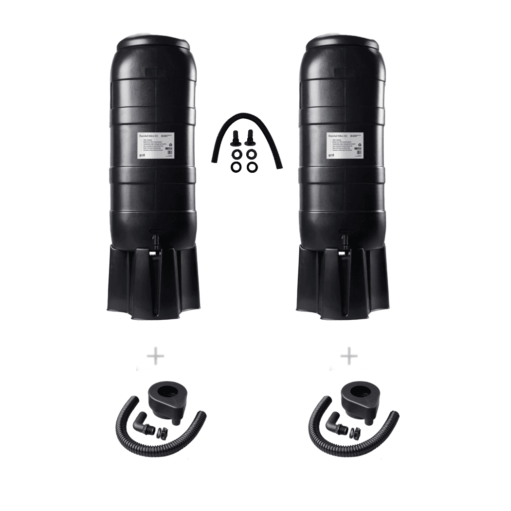 100L Slimline Black Rainfall Mini Water Butt Kit – Space Saving Rainwater Water Butt Complete Kit (Double 100L) Recycled Plastic Water Butts Direct