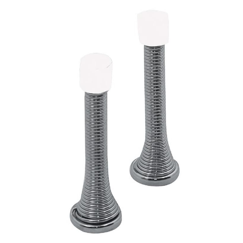 4Trade Silver Brass Spring Door Stop Chrome 2 Pack, Size: 75x22mm