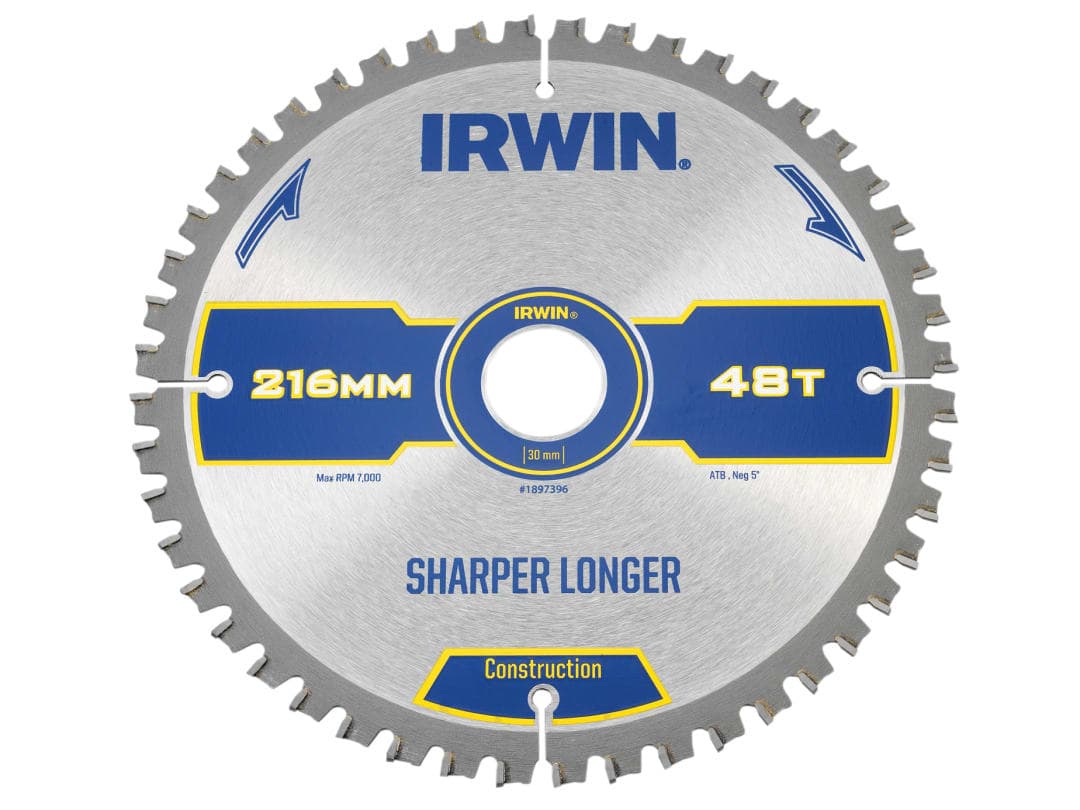 Irwin IRWIN® Construction Mitre Circular Saw Blade 216 x 30mm x 48T ATB/Neg 1897396