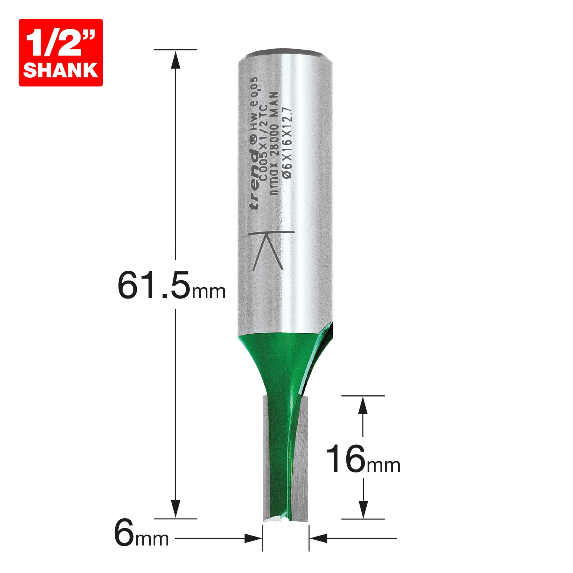 Trend Two Flute Cutter 6Mm Diameter Pk 1 C005X1/2TC