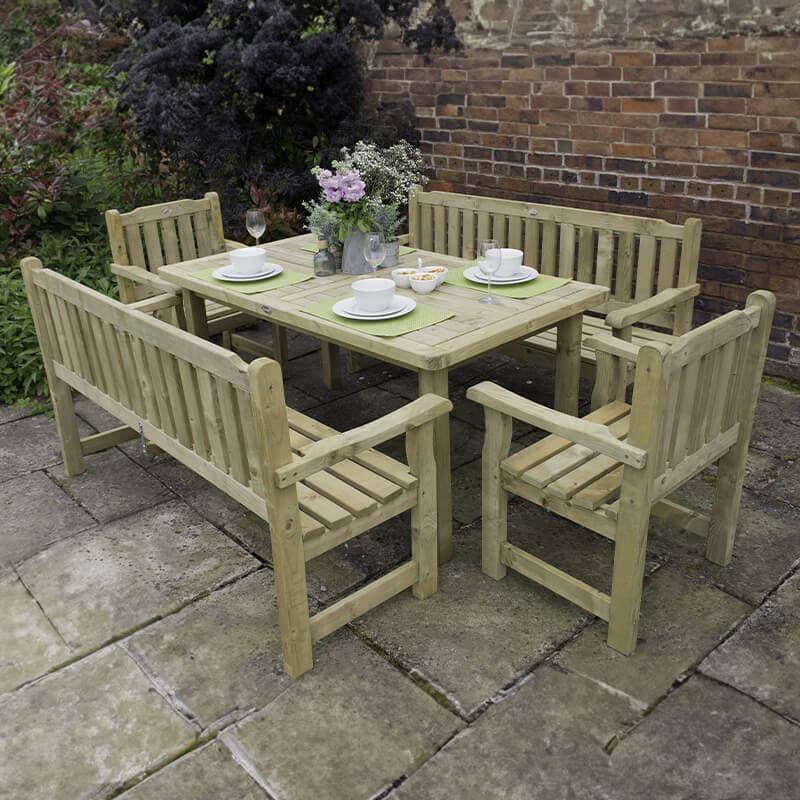 Forest Rosedene Wooden Garden Table, Benches and Chairs Set 8'9 x 6'2 (2.66m x 1.87m)