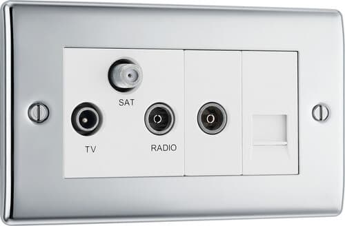 Screwless Flatplate Polished Chrome Dual Voltage Shaver Socket 110/240V FPC20W-01