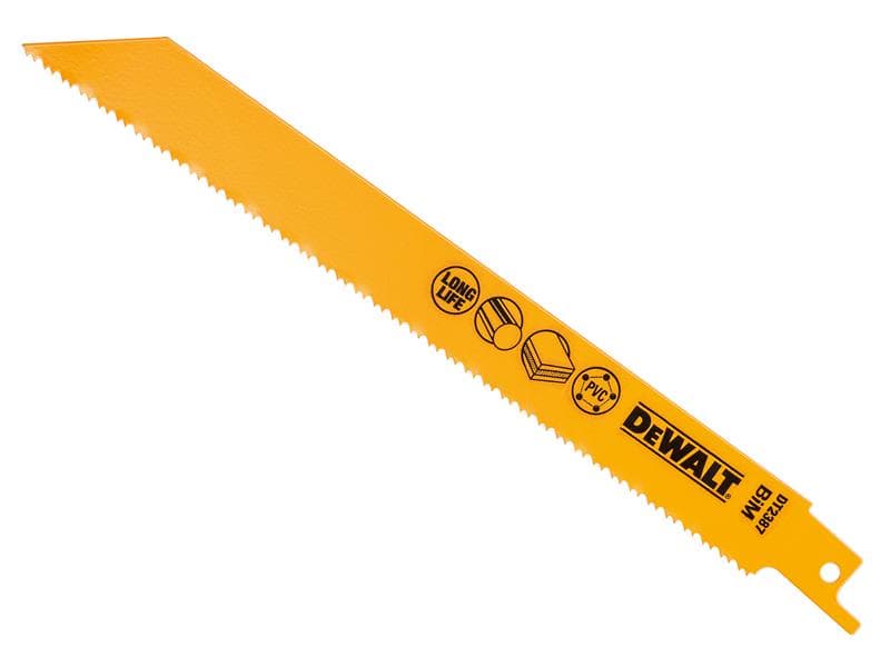 Dewalt DT2387-QZ Bi-Metal Reciprocating Blade For Plastic & Pipes 203Mm (Pack 5)