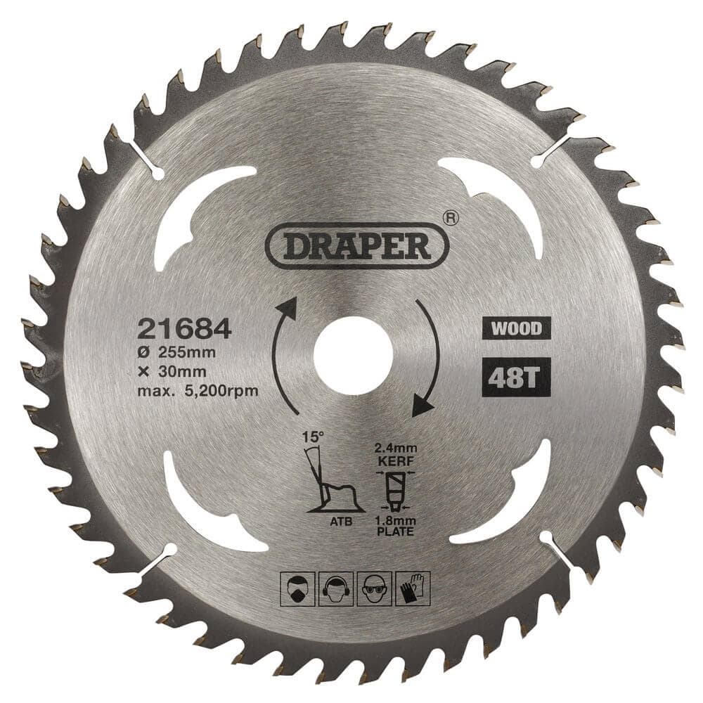 Draper 21684 Tct Circular Saw Blade For Wood 255 X 30Mm 48T each 1