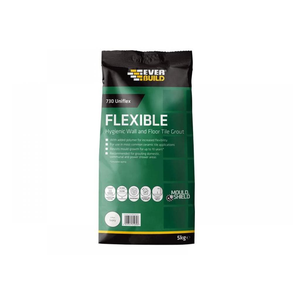 Everbuild Sika 486466 730 Uniflex Hygienic Tile Grout Ivory 5Kg