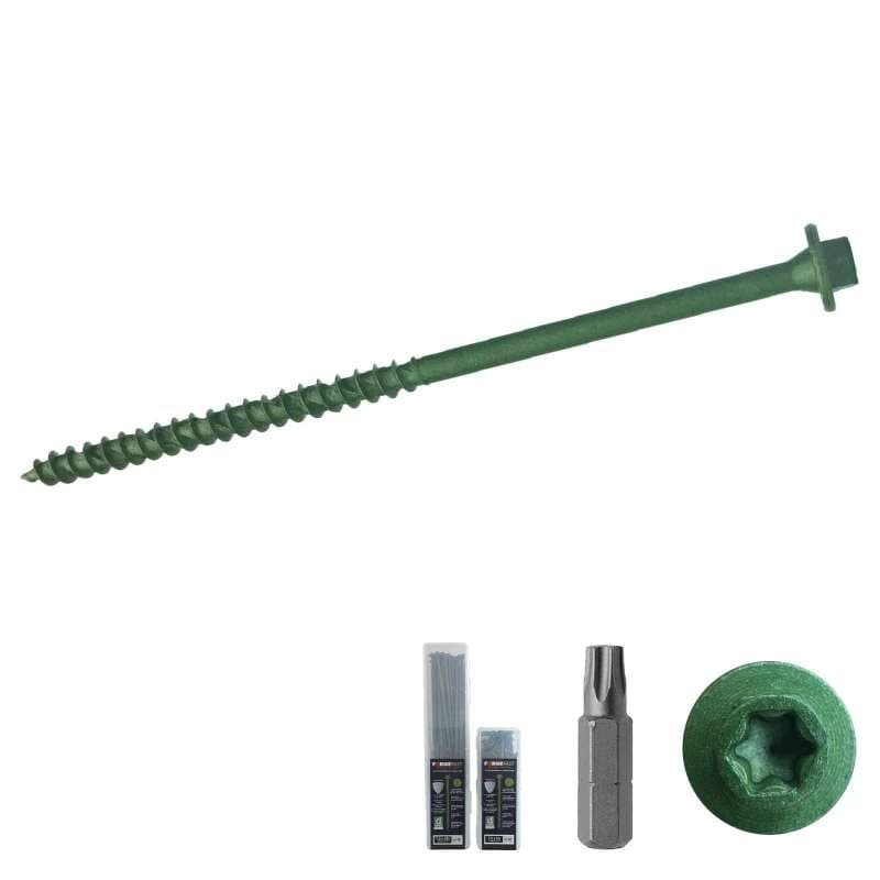 Forgefast FFTF7250 Elite Low-Torque Timber Fixing Screws - Green 7.0 X 250Mm (Tub Of 40)