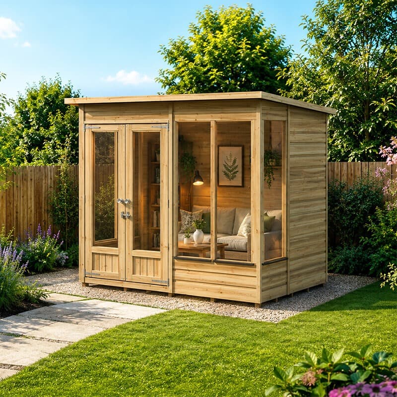 Forest Garden 7' x 5' Forest Beckwood 25yr Guarantee Double Door Pent Summer House (2.26m x 1.7m)