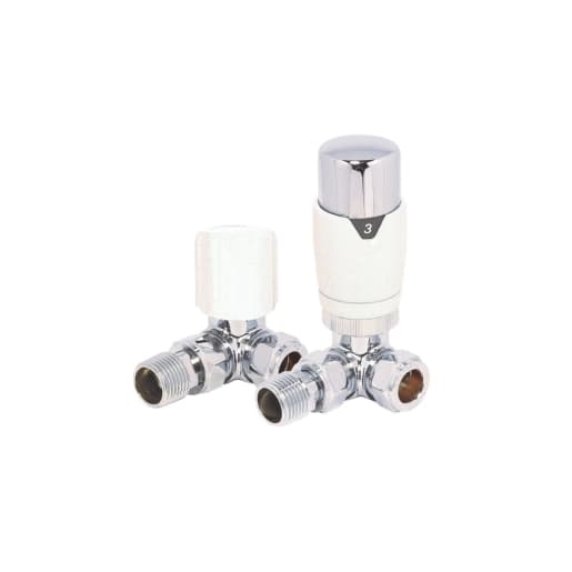 Towelrads Round Corner Thermostatic Radiator Valves and Lockshield Set White 105mm x 65mm