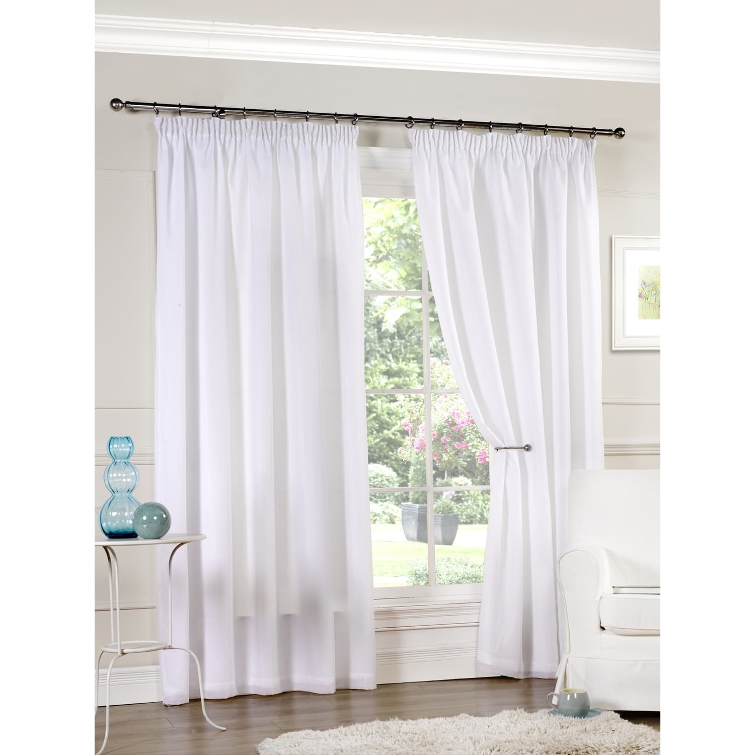 Aalia Lined Voile Curtains - White / 228cm / 116cm