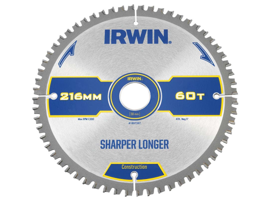 Irwin IRWIN® Construction Mitre Circular Saw Blade 216 x 30mm x 60T ATB/Neg 1897397