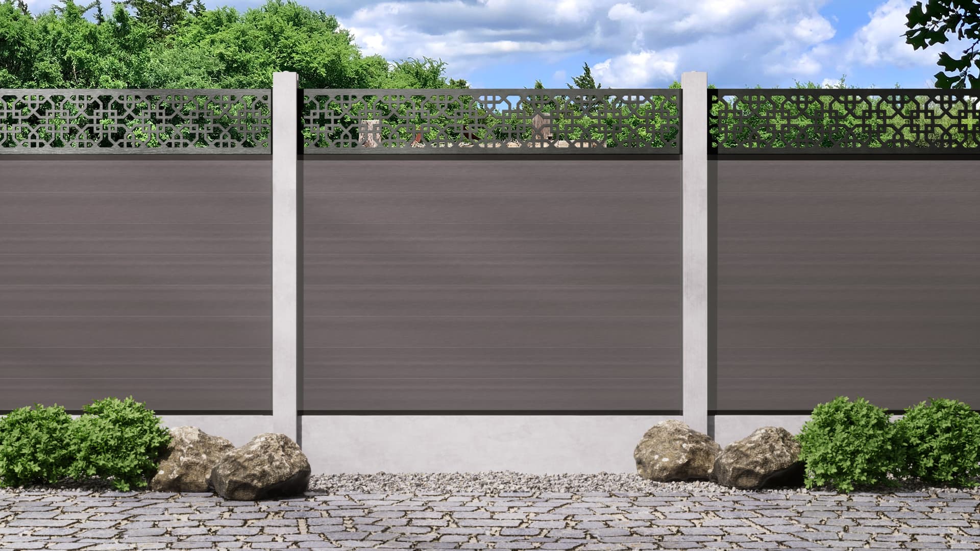 1.5m – Stone – London Decorative Panel With Fence