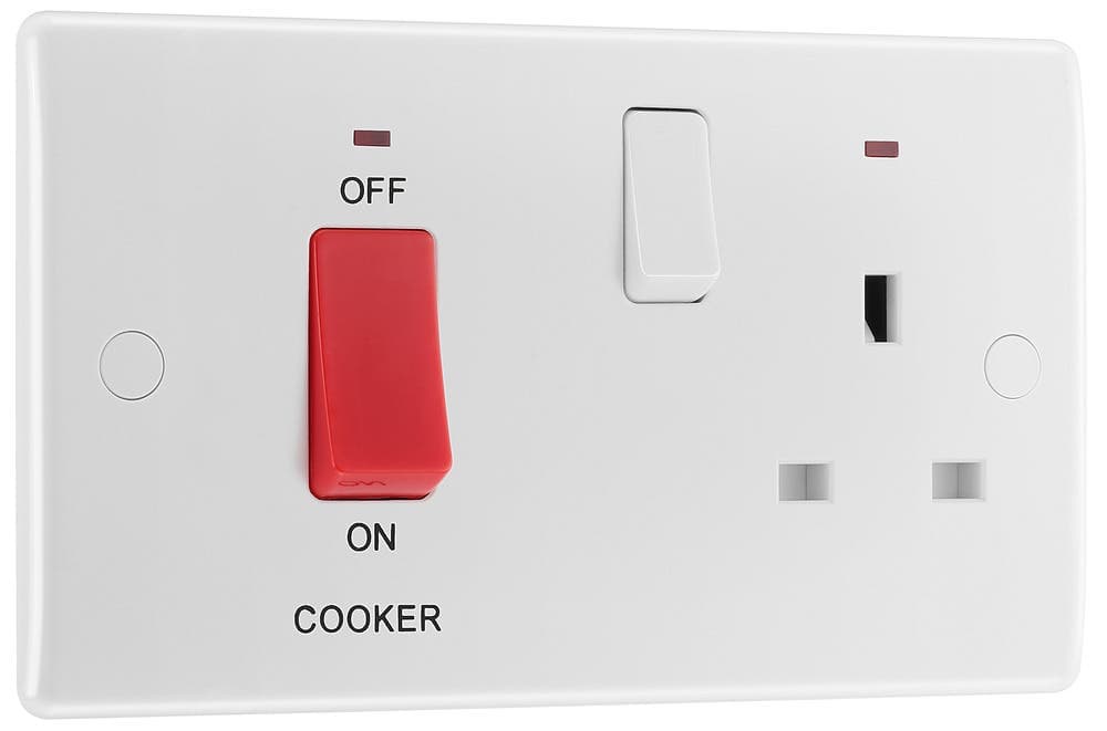 Cooker Control Unit With 13A Socket And LED Indicators - White Moulded - 45A