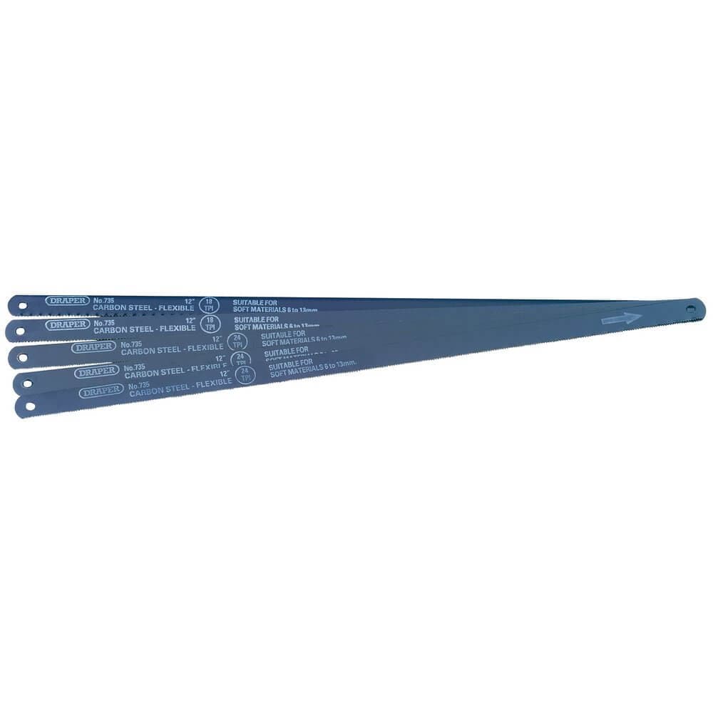 Draper 74118 Assorted Flexible Carbon Steel Hacksaw Blades 300Mm (Pack Of 5) per card