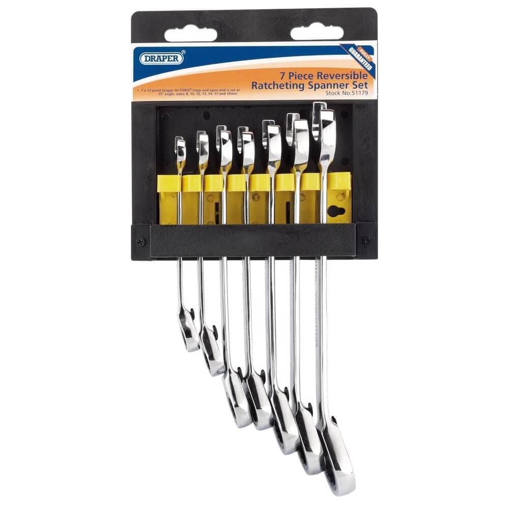 Draper 51179 Hi-Torq® Metric Reversible Ratcheting Combination Spanner Set (7 Piece) per set 7