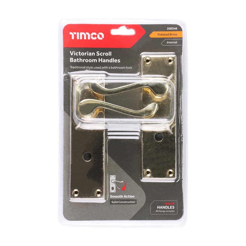 Timco Victorian Scroll Bathroom Handles - Polished Brass Blister Pack 1 200346