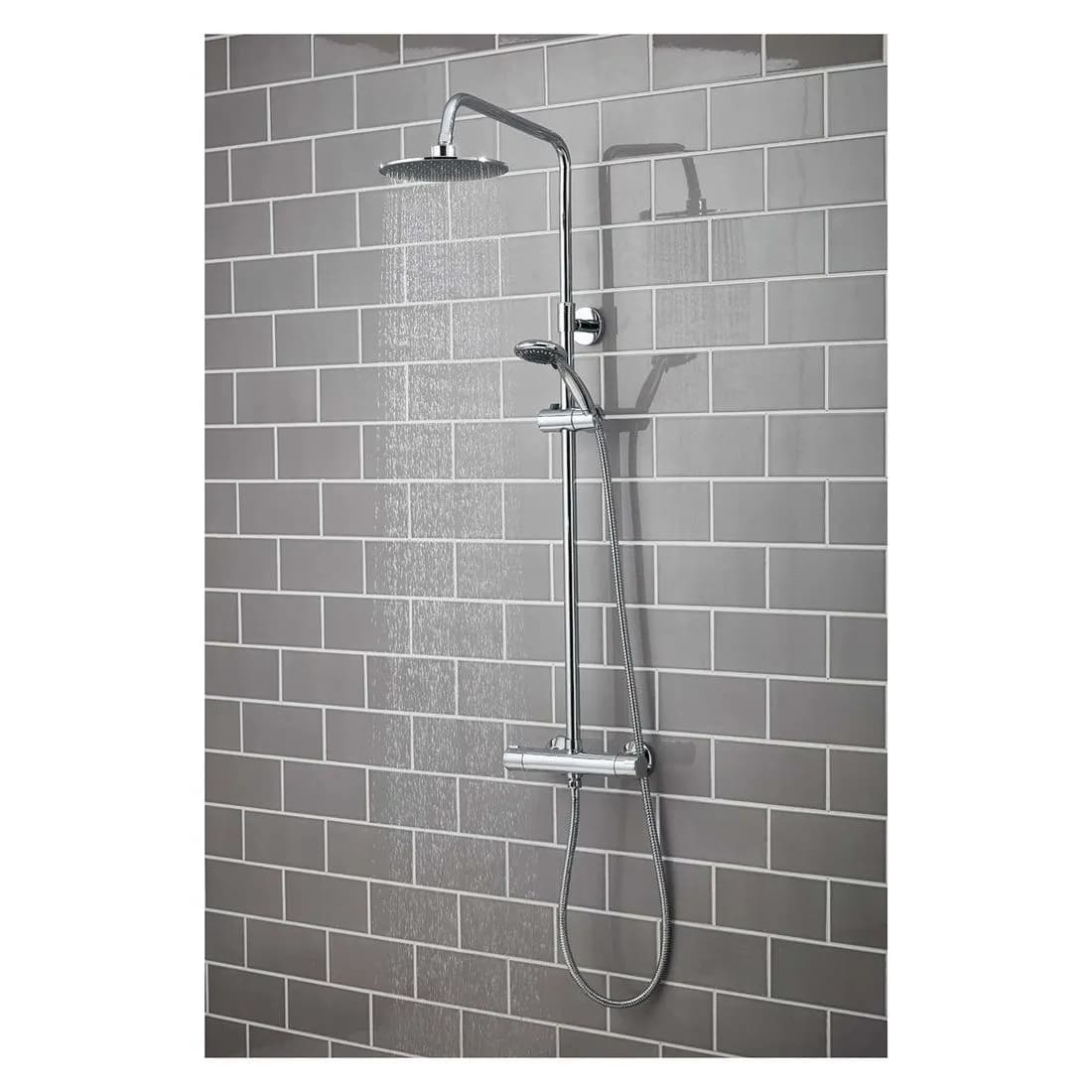 Sphere Round Bar Rigid Shower Valve + Twin Head Kit Chrome