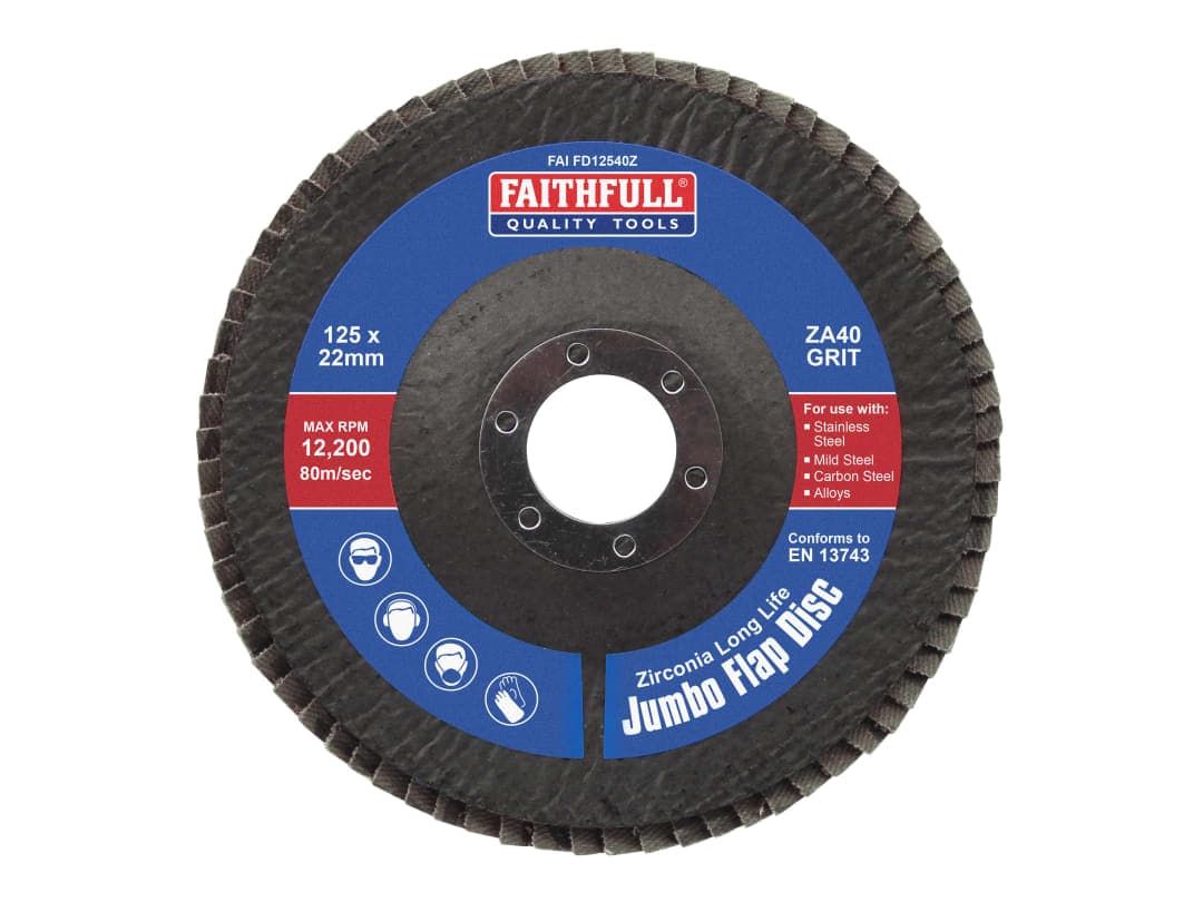 Faithfull Zirconia Abrasive Jumbo Flap Disc 125 x 22mm 40 Grit FAIFD12540Z
