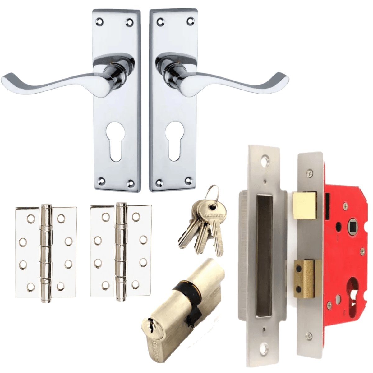 Victorian Scroll Lever Euro Lock Door Handle Pack - Polished Chrome - Designer Levers