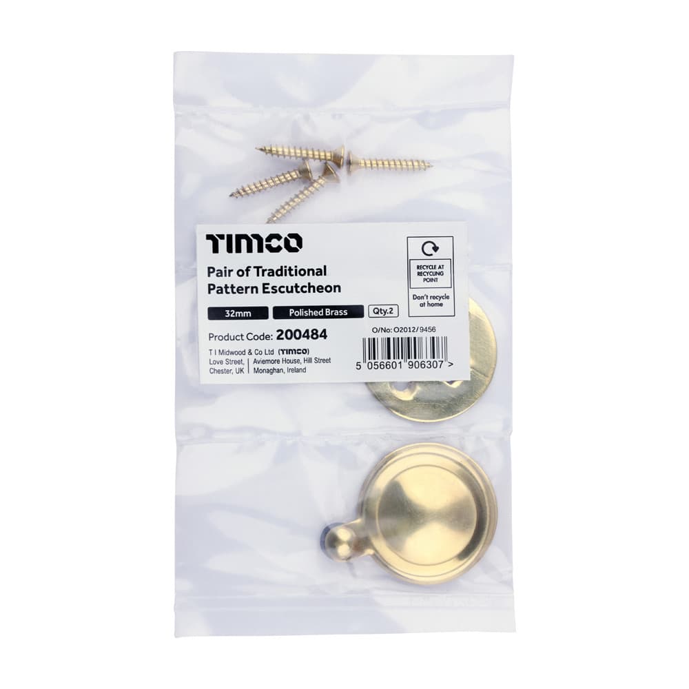 Timco Pair Of Traditional Pattern Escutcheon - Polished Brass Bag 1 200484