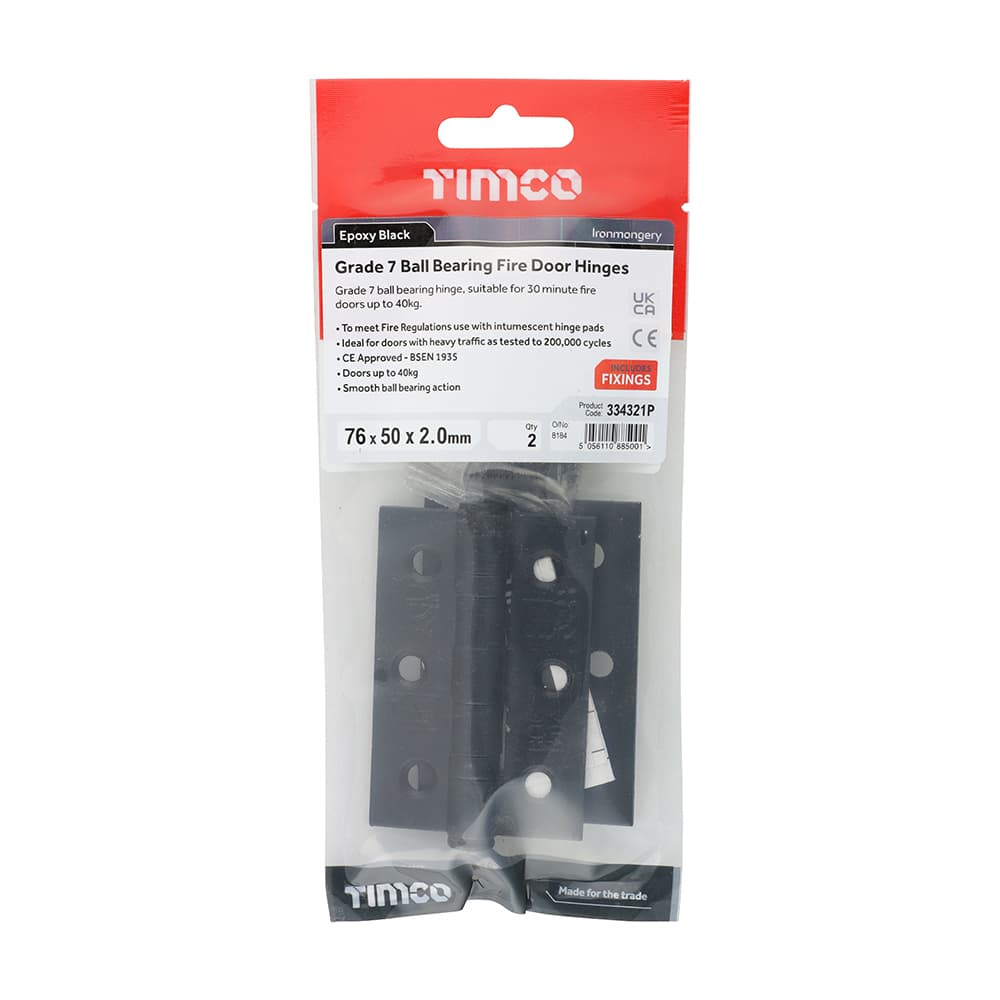 Timco Grade 7 Ball Bearing Fire Door Hinges - Epoxy Black TIMpac 1 334321P