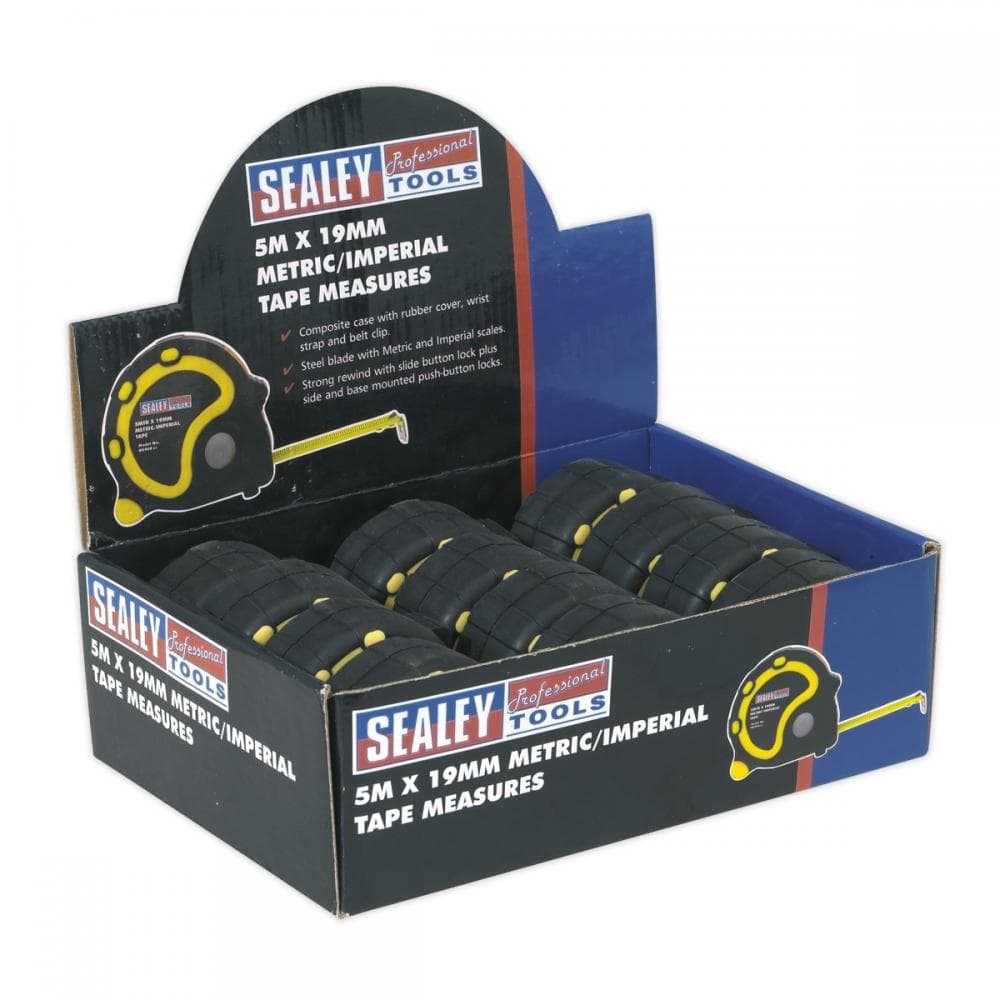 Sealey AK98912 Rubber Tape Measure 5M(16Ft) X 19Mm Metric/Imperial Display Box Of 12
