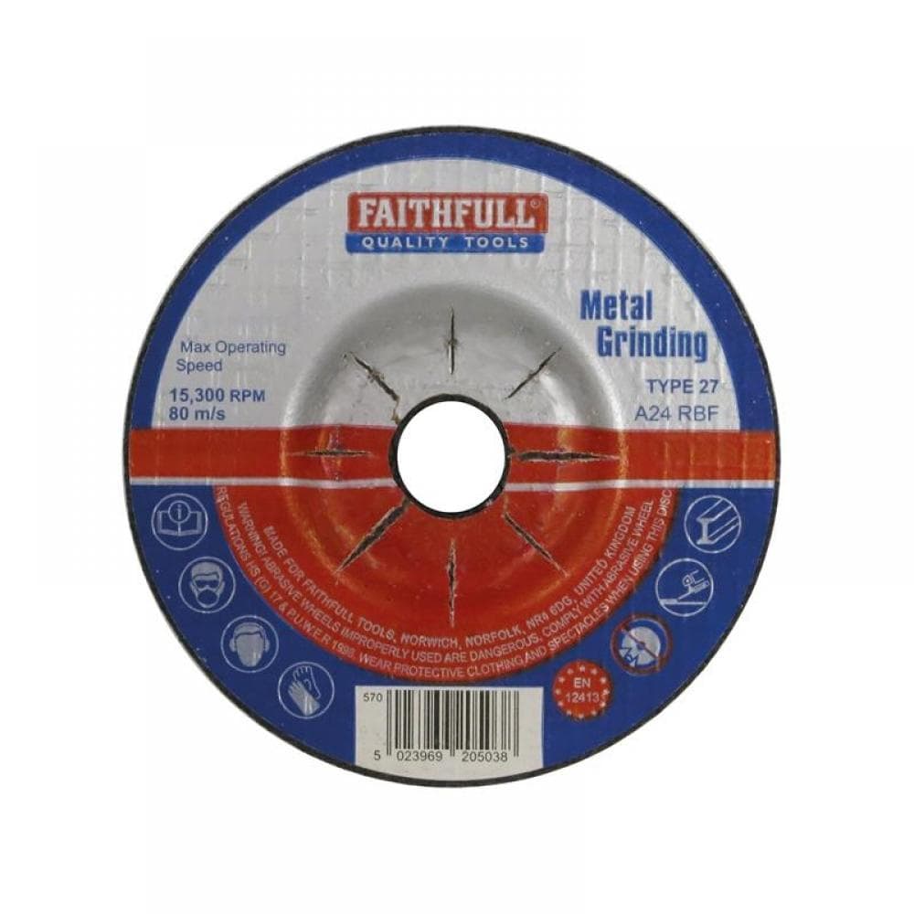 Faithfull Depressed Centre Metal Grinding Disc 100 X 5 X 16Mm