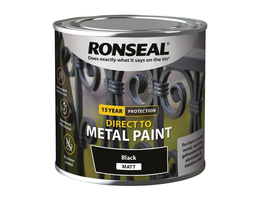 Ronseal Direct to Metal Paint Black Matt 250ml 39181