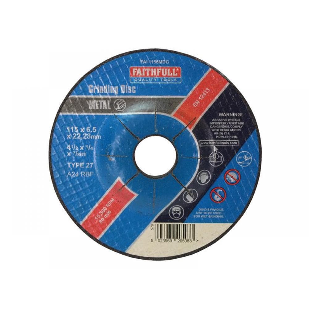 Faithfull Depressed Centre Metal Grinding Disc 115 X 6.5 X 22.23Mm