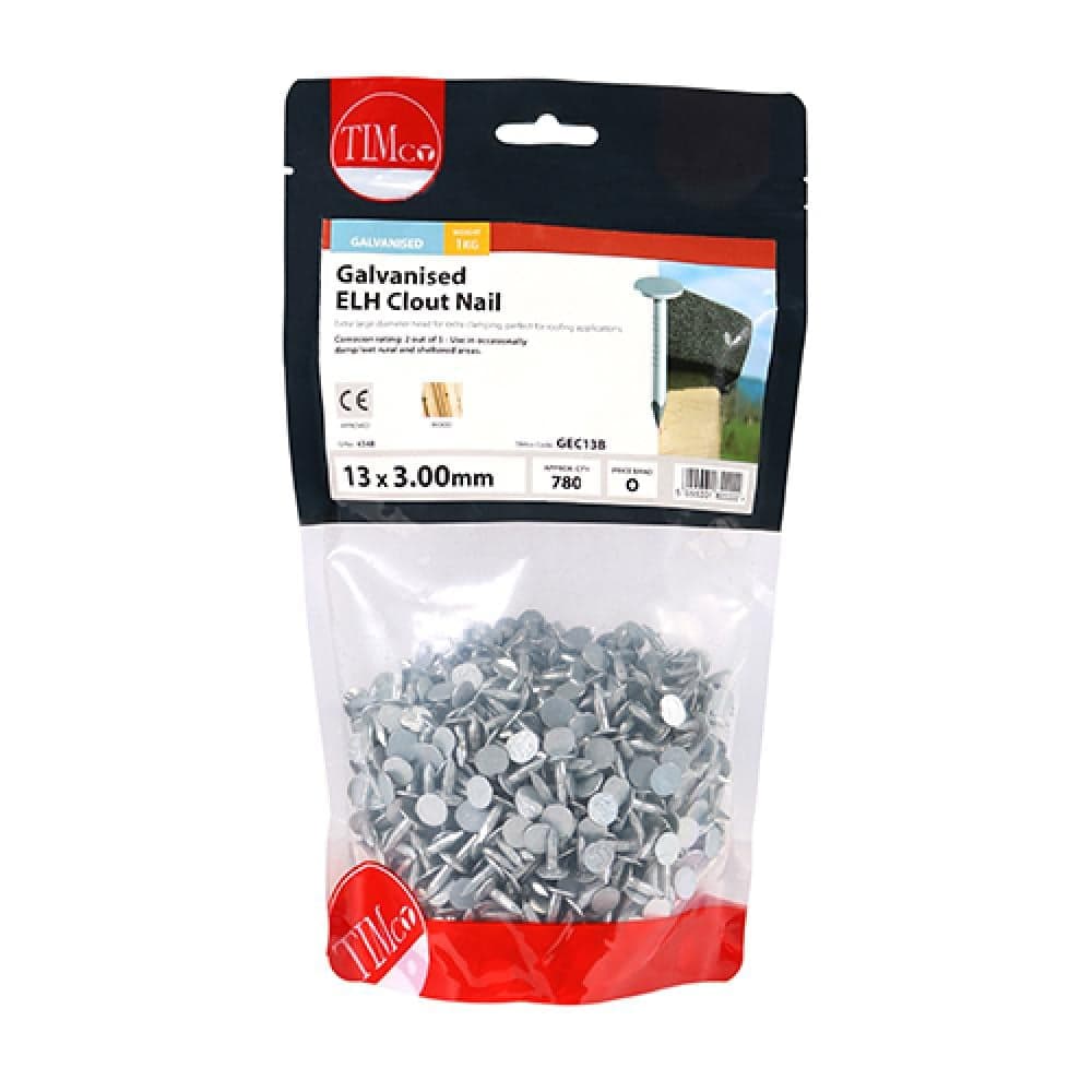 Timco GEC13B Extra Large Head Clout Nails - Galvanised 13 X 3.00