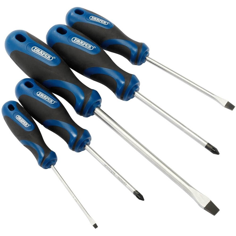 Draper 09783 Soft Grip Screwdriver Set 3 X Plain Slot 2 X Pz Type (5 Piece) per set