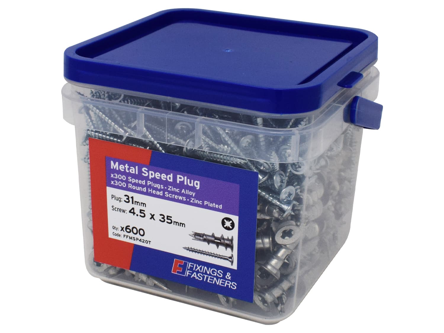 Fixings & Fasteners FFMSP420T Speedplug P/Board Fixing Zinc Tub 300 Screws + 300 Plugs Zp