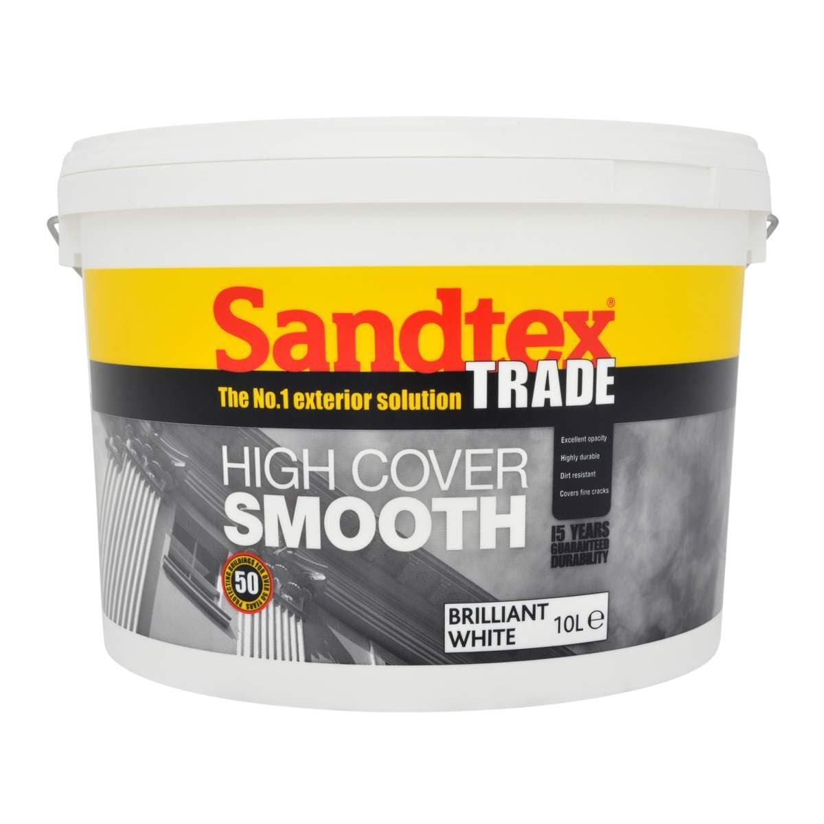 Sandtex Brilliant White Durable Trade High Cover Smooth Masonry Paint, 10L