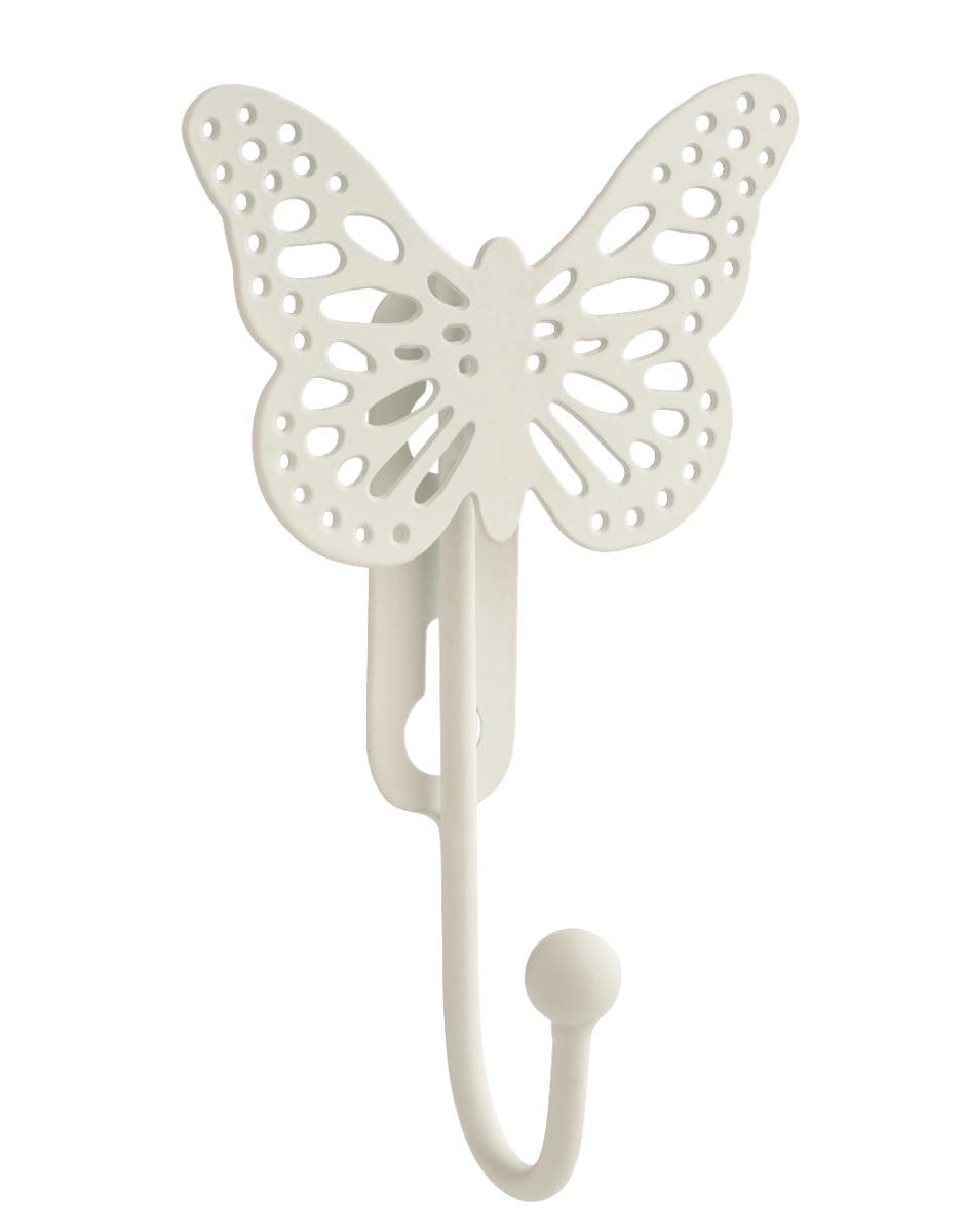 White Butterfly Design Single Robe Hook - Wall/Door Mountable - Decohooks