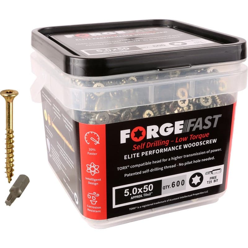 Forgefast FFT470YT Elite Low-Torque Woodscrews 4.0 X 70Mm (Tub Of 600)
