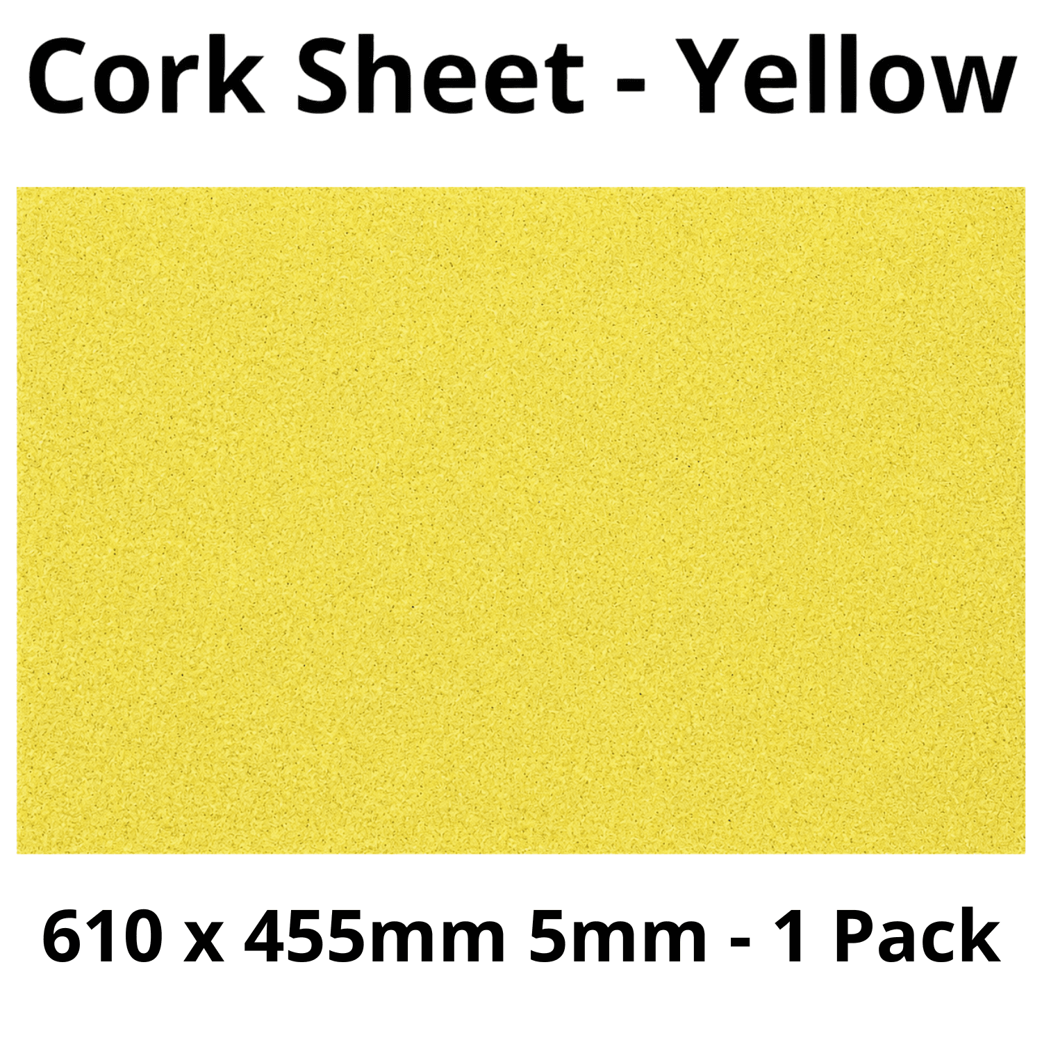 Cork Sheet - 610 x 455mm - 5mm - Decor and DIY - Pack of 1 - Self-adhesive, peel and stick - Yellow