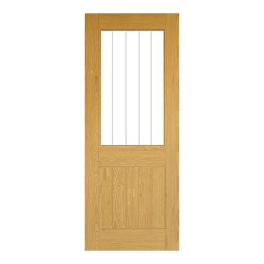 Deanta Brown Oak Veneer Ely Unfinished Glazed 1L Door, Size: 2040x626x40mm
