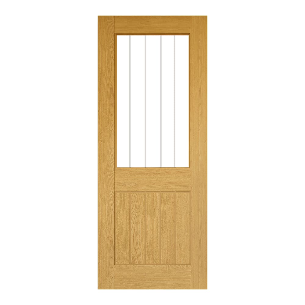 Deanta Brown Oak Veneer Ely Unfinished Glazed 1L Door, Size: 2040x626x40mm