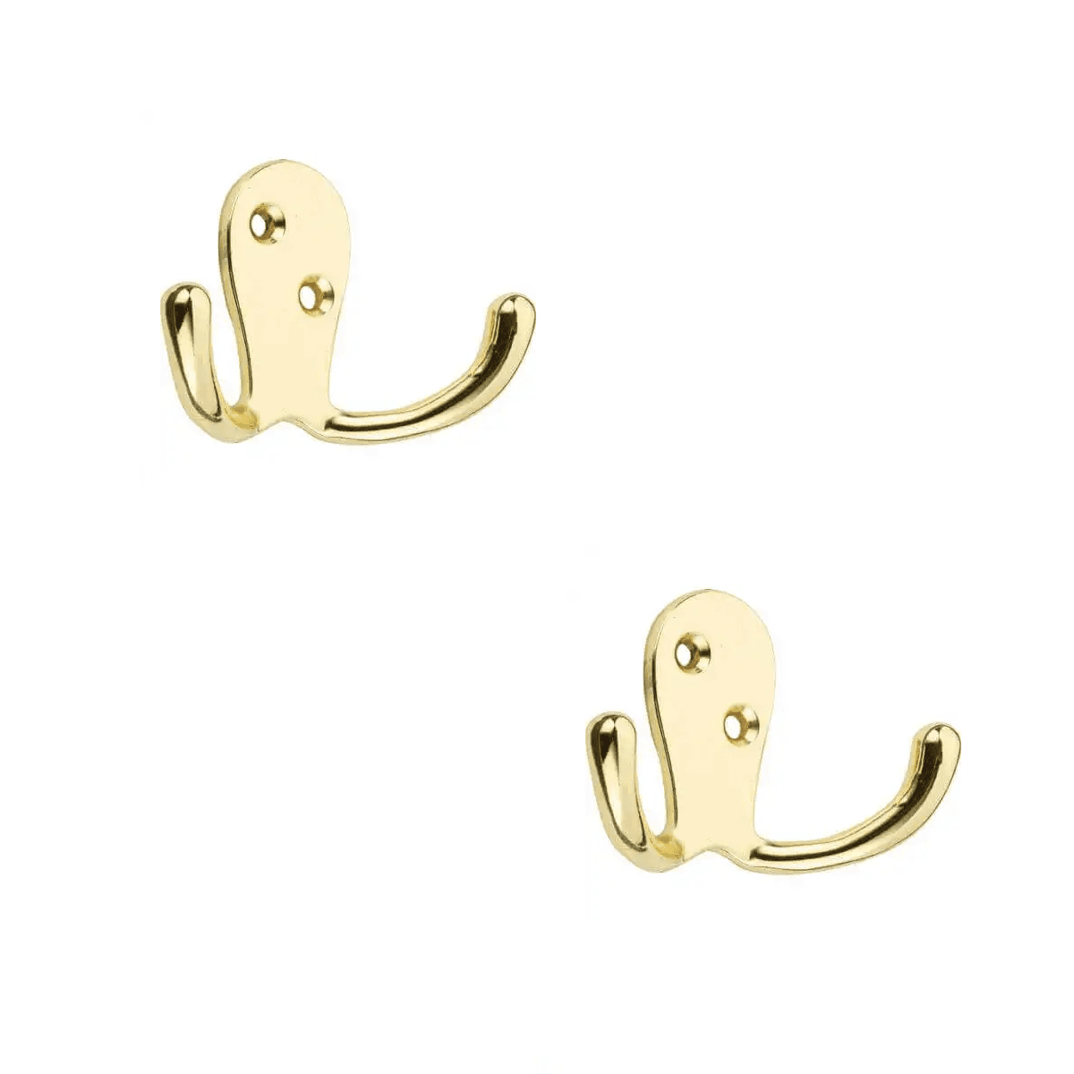Double Robe Hook - Wide - Brass Plated - Pack of 2 - Wall/Door Mountable - Decohooks