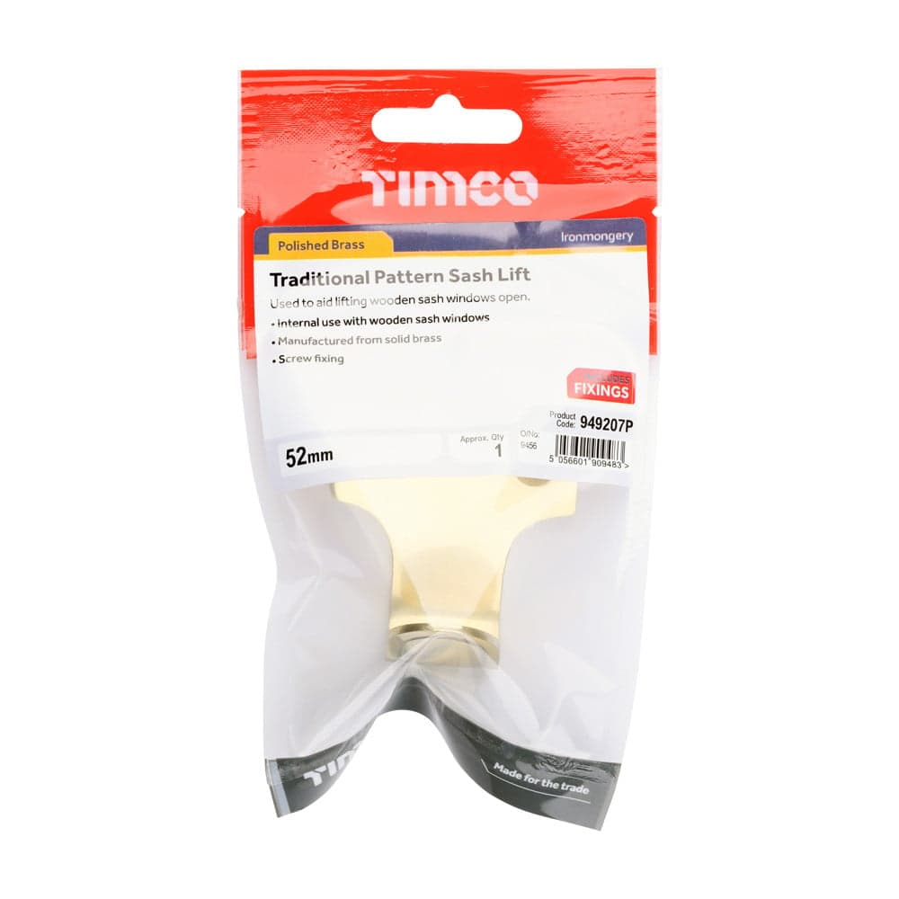 Timco Traditional Pattern Sash Lift - Polished Brass TIMpac 1 949207P